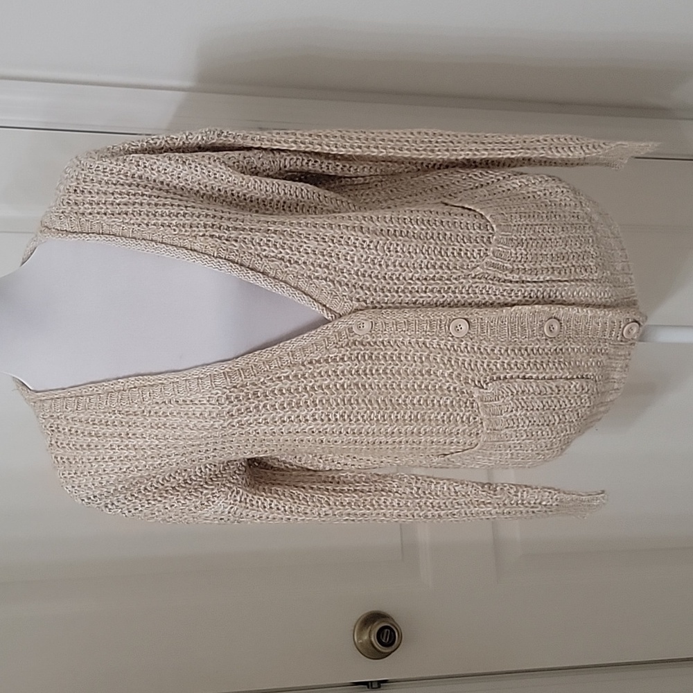 Essentials by Full Tilt Oatmeal Colored Button Front Loose Knit Cardigan Sweater